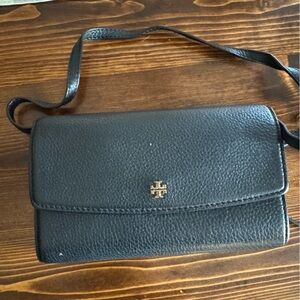 Tory Burch Robinson Pebbled Mini Flap Wallet Cross Body Black